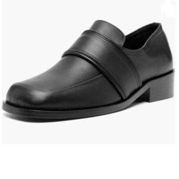 miss left Black Low Chunky Heels Pumps Closed Square Toe Slip On Loafers - Picture 1 of 8